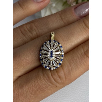 925 Sterling Silver Gold Plated Sapphire & Beryl Pendant Length 1 Inch