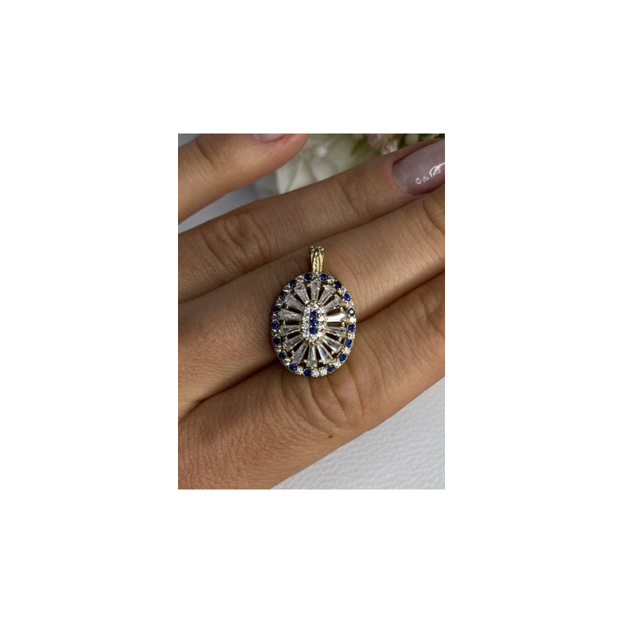 925 Sterling Silver Gold Plated Sapphire & Beryl Pendant Length 1 Inch