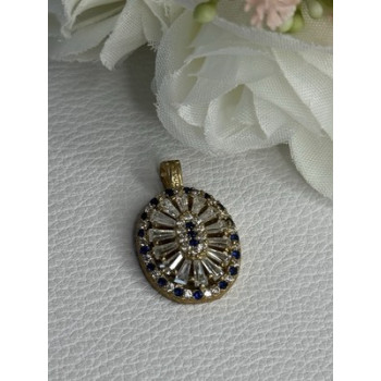 925 Sterling Silver Gold Plated Sapphire & Beryl Pendant Length 1 Inch