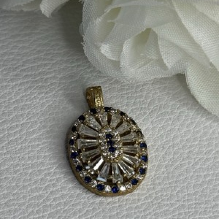 925 Sterling Silver Gold Plated Sapphire & Beryl Pendant Length 1 Inch