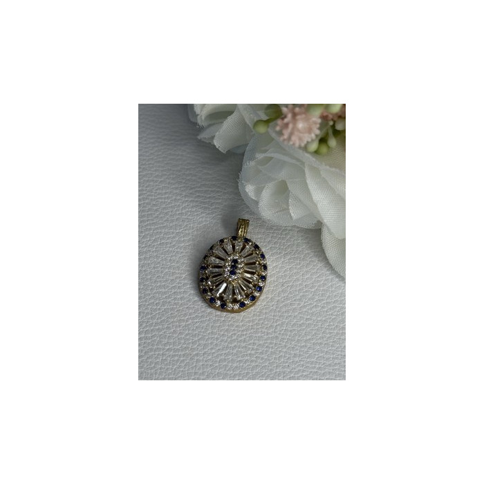 925 Sterling Silver Gold Plated Sapphire & Beryl Pendant Length 1 Inch