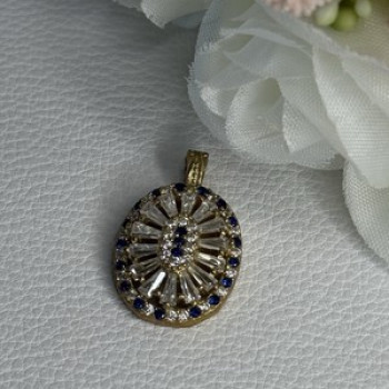 925 Sterling Silver Gold Plated Sapphire & Beryl Pendant Length 1 Inch