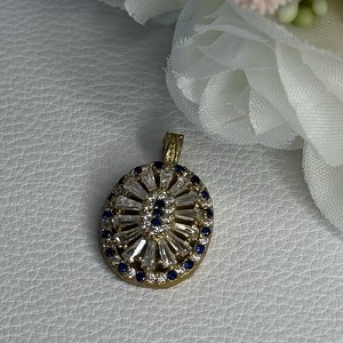 925 Sterling Silver Gold Plated Sapphire & Beryl Pendant Length 1 Inch