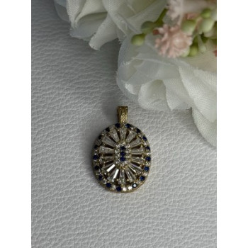 925 Sterling Silver Gold Plated Sapphire & Beryl Pendant Length 1 Inch
