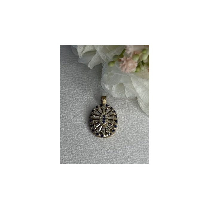 925 Sterling Silver Gold Plated Sapphire & Beryl Pendant Length 1 Inch