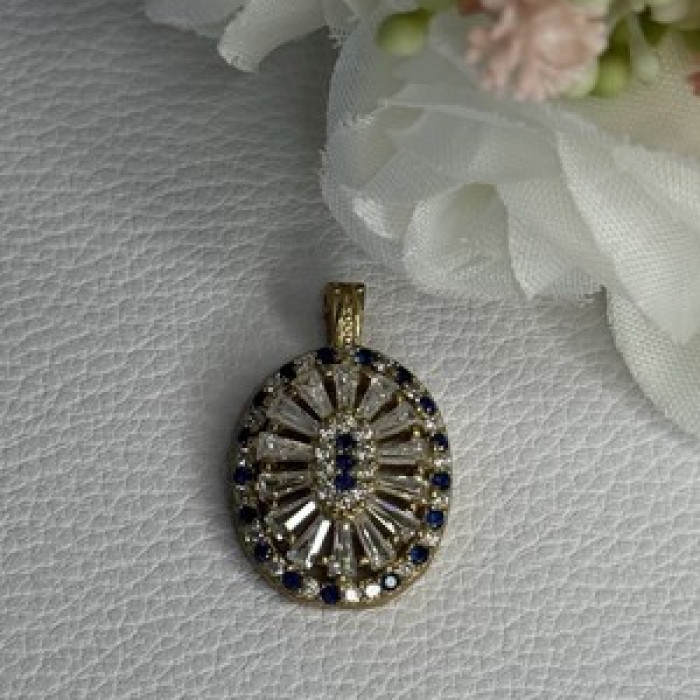 925 Sterling Silver Gold Plated Sapphire & Beryl Pendant Length 1 Inch