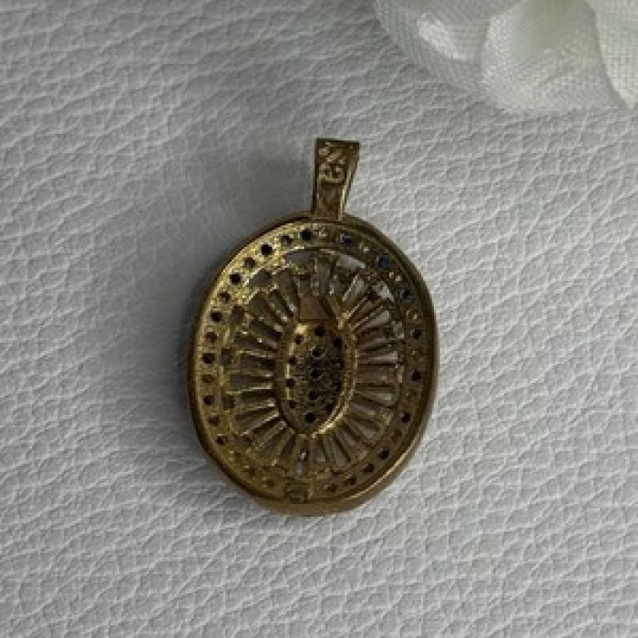 925 Sterling Silver Gold Plated Sapphire & Beryl Pendant Length 1 Inch