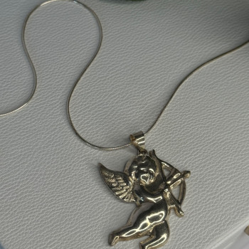 925 Sterling Silver Cupid Necklace Length 24 in
