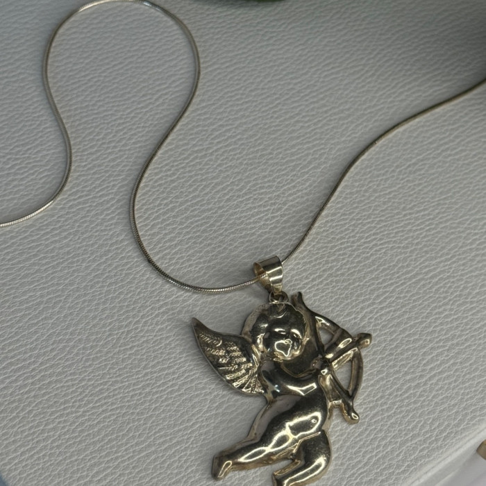 925 Sterling Silver Cupid Necklace Length 24 in