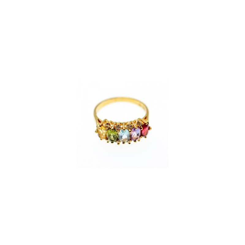 925 Sterling Silver Gold Plated Multi Gemstones Ring Size 9