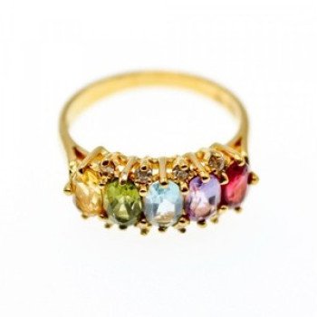925 Sterling Silver Gold Plated Multi Gemstones Ring Size 9
