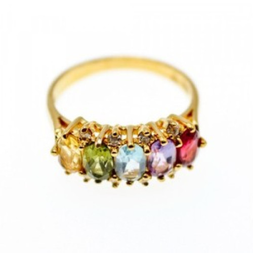 925 Sterling Silver Gold Plated Multi Gemstones Ring Size 9