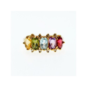 925 Sterling Silver Gold Plated Multi Gemstones Ring Size 9