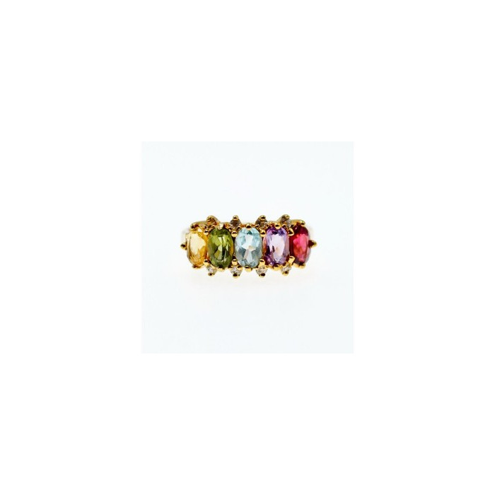 925 Sterling Silver Gold Plated Multi Gemstones Ring Size 9
