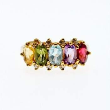925 Sterling Silver Gold Plated Multi Gemstones Ring Size 9
