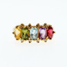 925 Sterling Silver Gold Plated Multi Gemstones Ring Size 9
