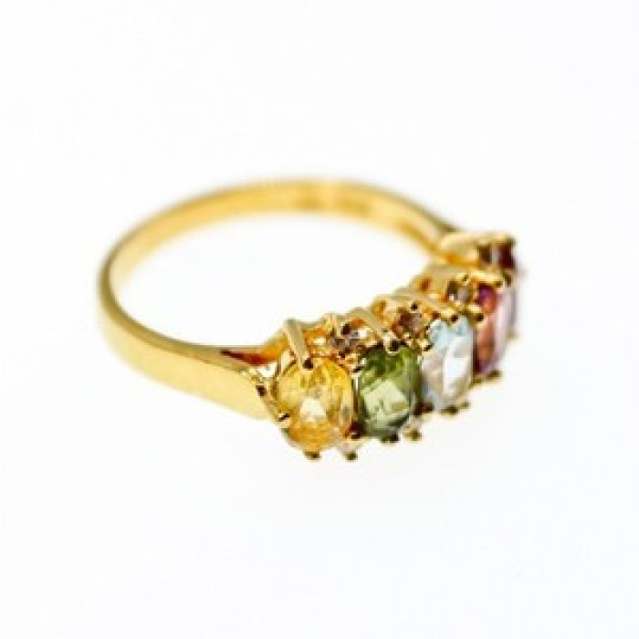 925 Sterling Silver Gold Plated Multi Gemstones Ring Size 9