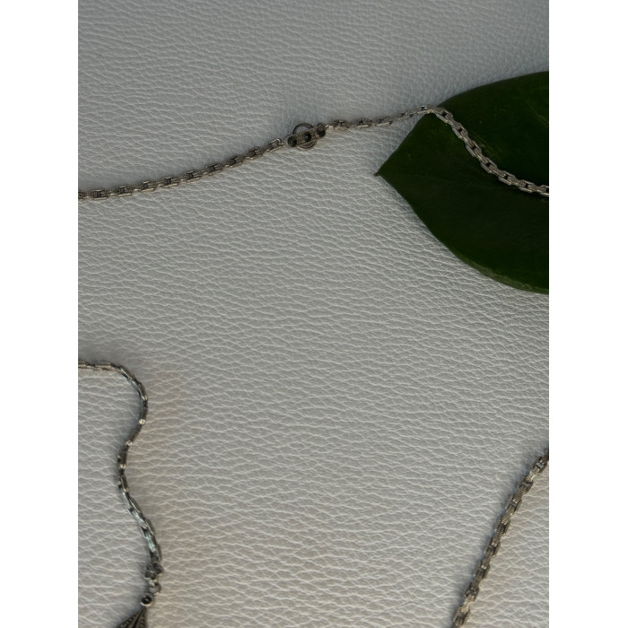 Elegant Vintage 925 Sterling Silver Onyx & Marcasite Necklace Length 16.5 inch