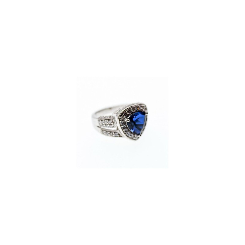 925 Sterling Silver Blue Sapphire and CZ Ring Size 5