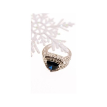 925 Sterling Silver Blue Sapphire and CZ Ring Size 5