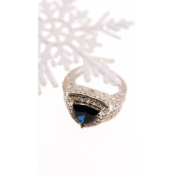 925 Sterling Silver Blue Sapphire and CZ Ring Size 5