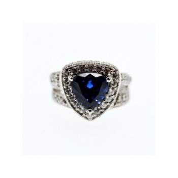 925 Sterling Silver Blue Sapphire and CZ Ring Size 5