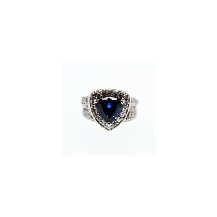 925 Sterling Silver Blue Sapphire and CZ Ring Size 5