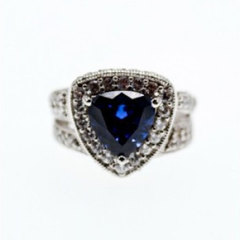 925 Sterling Silver Blue Sapphire and CZ Ring Size 5