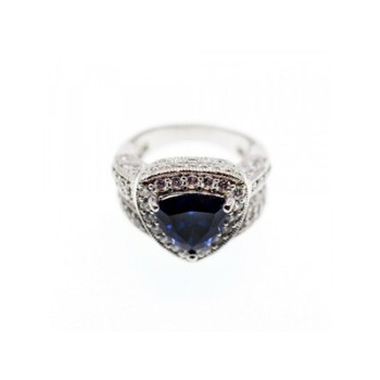 925 Sterling Silver Blue Sapphire and CZ Ring Size 5