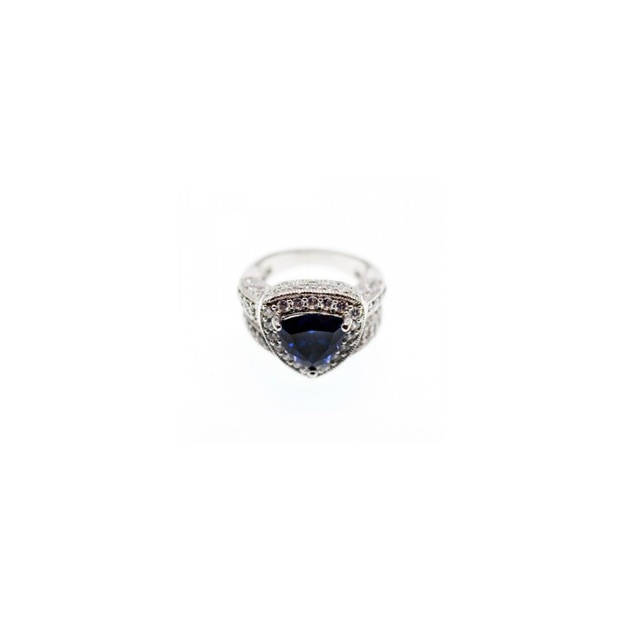 925 Sterling Silver Blue Sapphire and CZ Ring Size 5