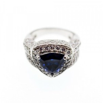 925 Sterling Silver Blue Sapphire and CZ Ring Size 5