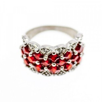925 Sterling Silver Red Spinel & White Beryl/Goshenite Ring Size 7