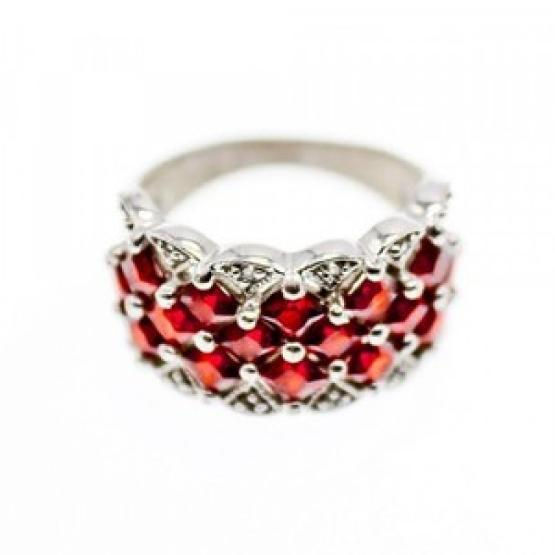 925 Sterling Silver Red Spinel & White Beryl/Goshenite Ring Size 7