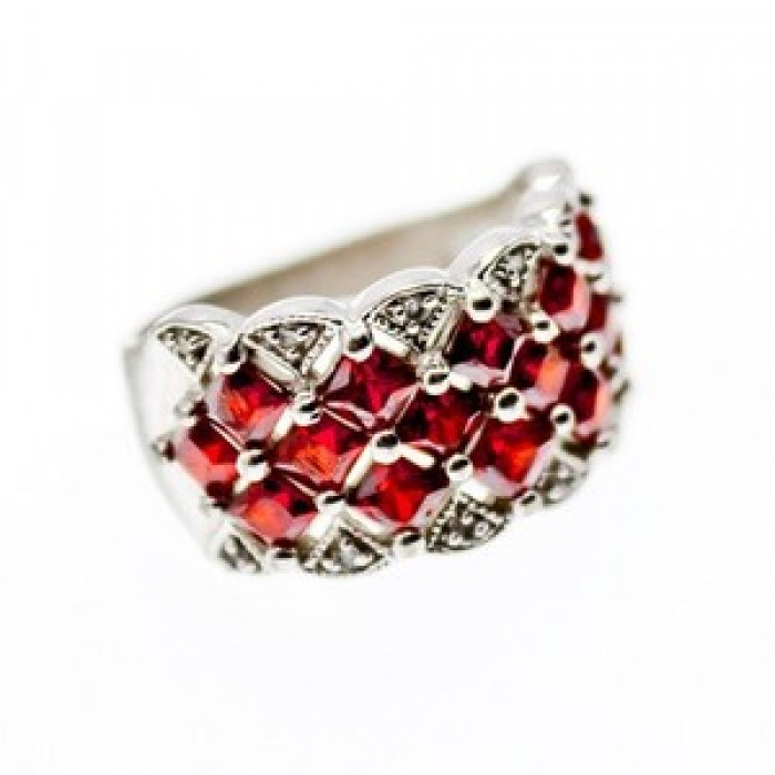 925 Sterling Silver Red Spinel & White Beryl/Goshenite Ring Size 7