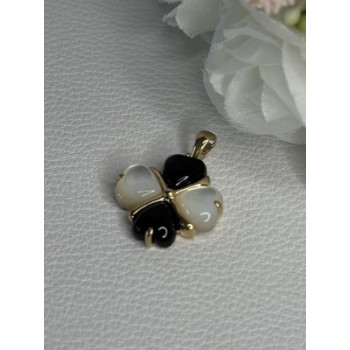 Elegant 10k Yellow Gold Onyx & Abalone Pendant Length 1 Inch