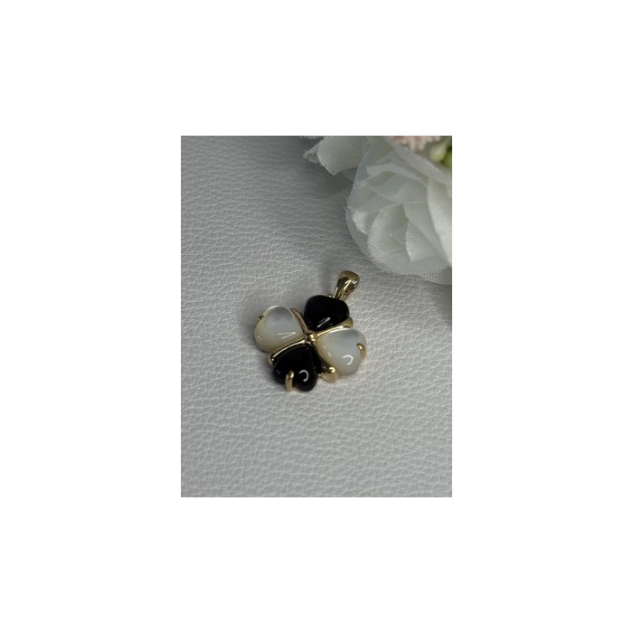 Elegant 10k Yellow Gold Onyx & Abalone Pendant Length 1 Inch