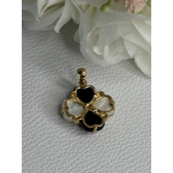 Elegant 10k Yellow Gold Onyx & Abalone Pendant Length 1 Inch