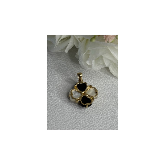 Elegant 10k Yellow Gold Onyx & Abalone Pendant Length 1 Inch