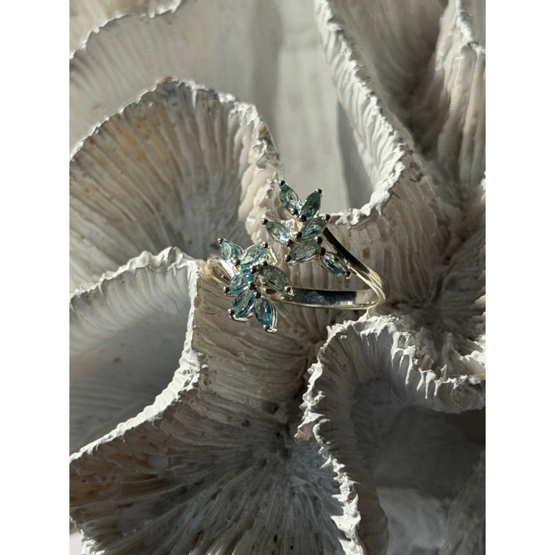 925 Sterling Silver Blue Topaz Ring Size 11 Adjustable Design