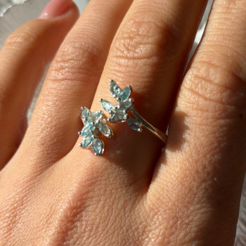 925 Sterling Silver Blue Topaz Ring Size 11 Adjustable Design