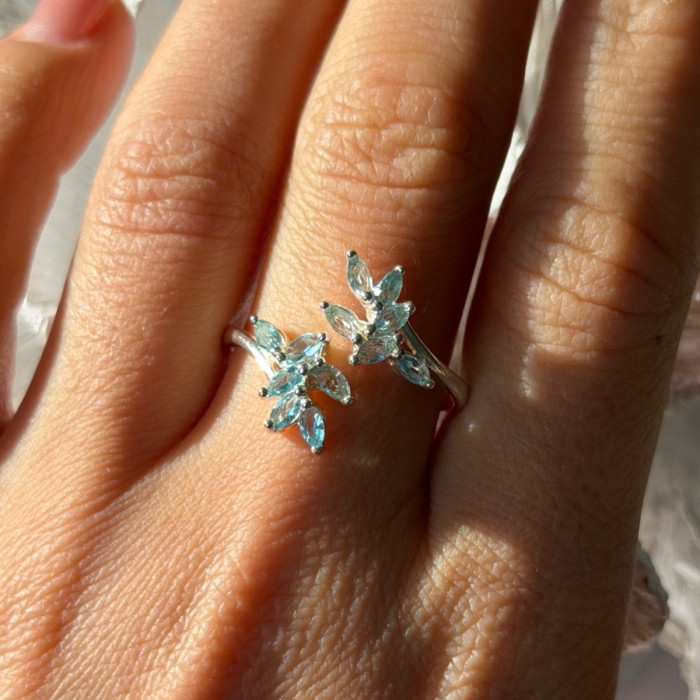 925 Sterling Silver Blue Topaz Ring Size 11 Adjustable Design
