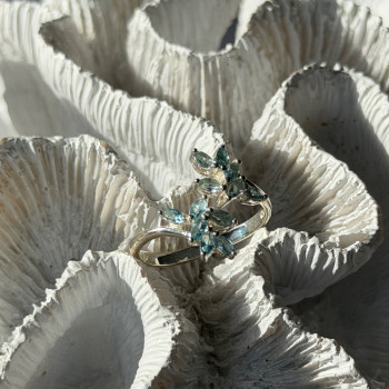 925 Sterling Silver Blue Topaz Ring Size 11 Adjustable Design