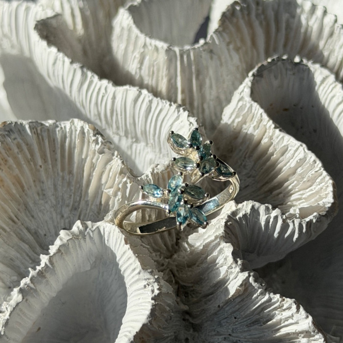 925 Sterling Silver Blue Topaz Ring Size 11 Adjustable Design