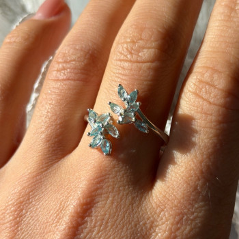 925 Sterling Silver Blue Topaz Ring Size 11 Adjustable Design