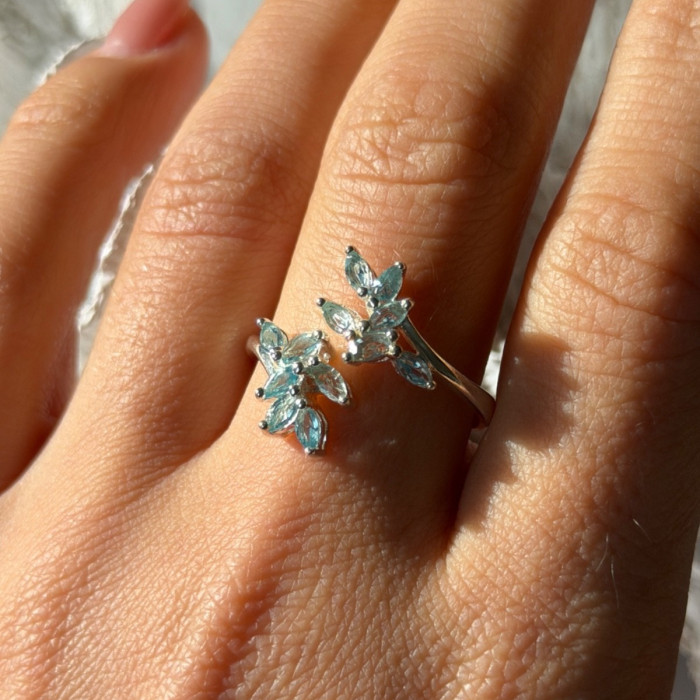 925 Sterling Silver Blue Topaz Ring Size 11 Adjustable Design