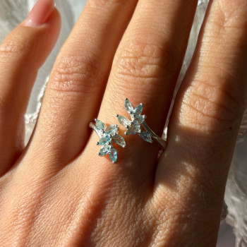 925 Sterling Silver Blue Topaz Ring Size 11 Adjustable Design