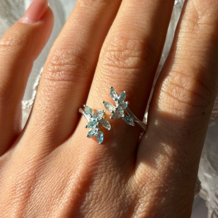 925 Sterling Silver Blue Topaz Ring Size 11 Adjustable Design