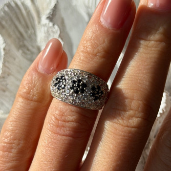 925 Sterling Silver Cz Flowers Ring Size 5
