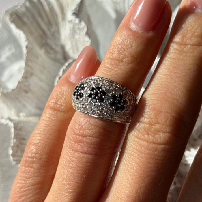 925 Sterling Silver Cz Flowers Ring Size 5