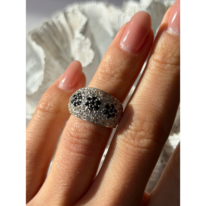 925 Sterling Silver Cz Flowers Ring Size 5